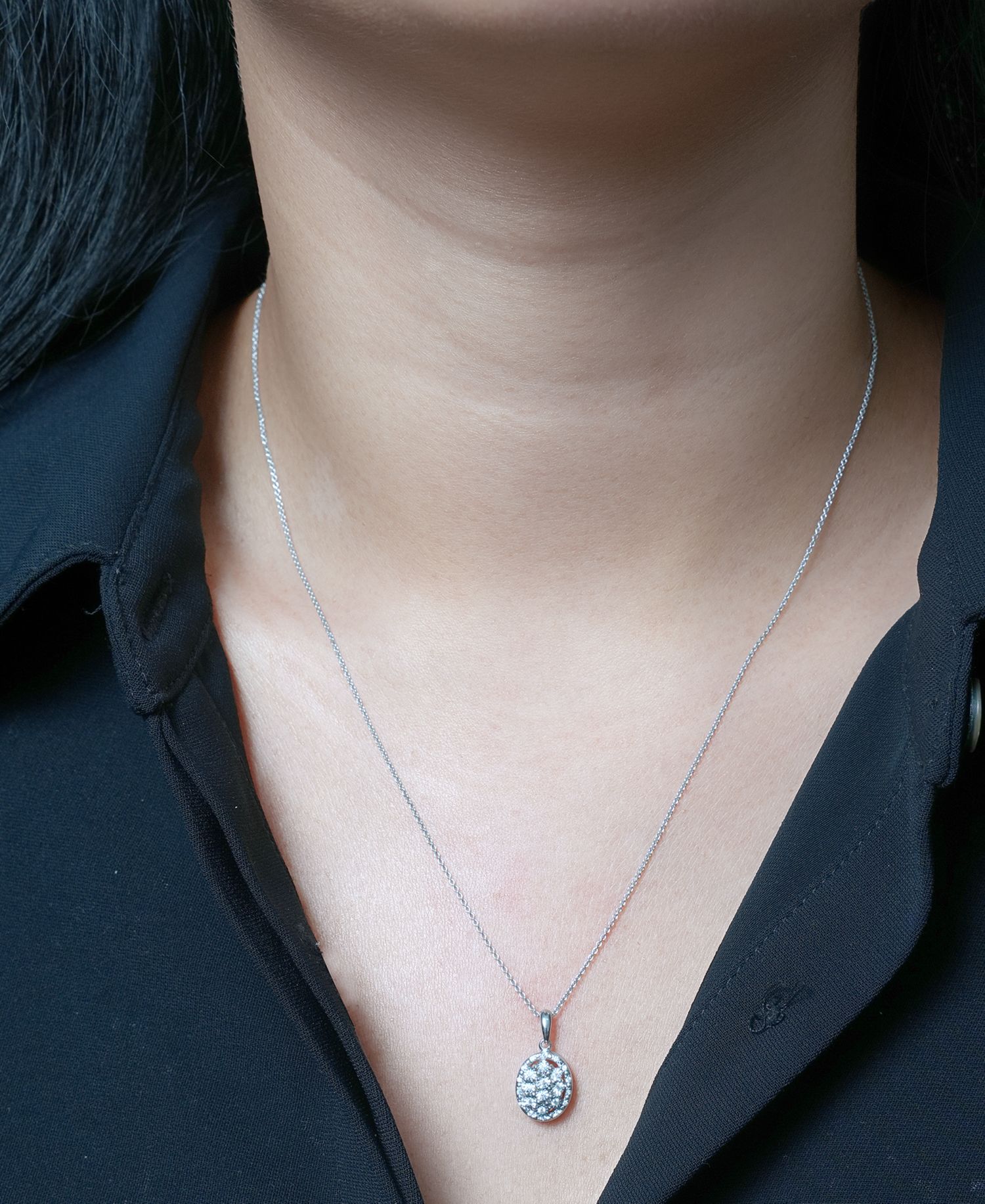 Diamond Octagon Halo Cluster 18" Pendant Necklace (1/10 ct. t.w.) in Sterling Silver