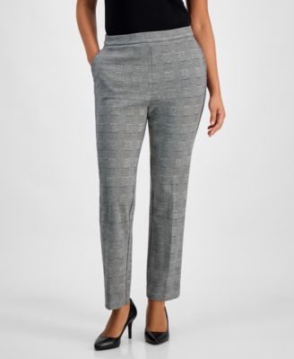 Petite Glen Plaid Straight-Leg Pants