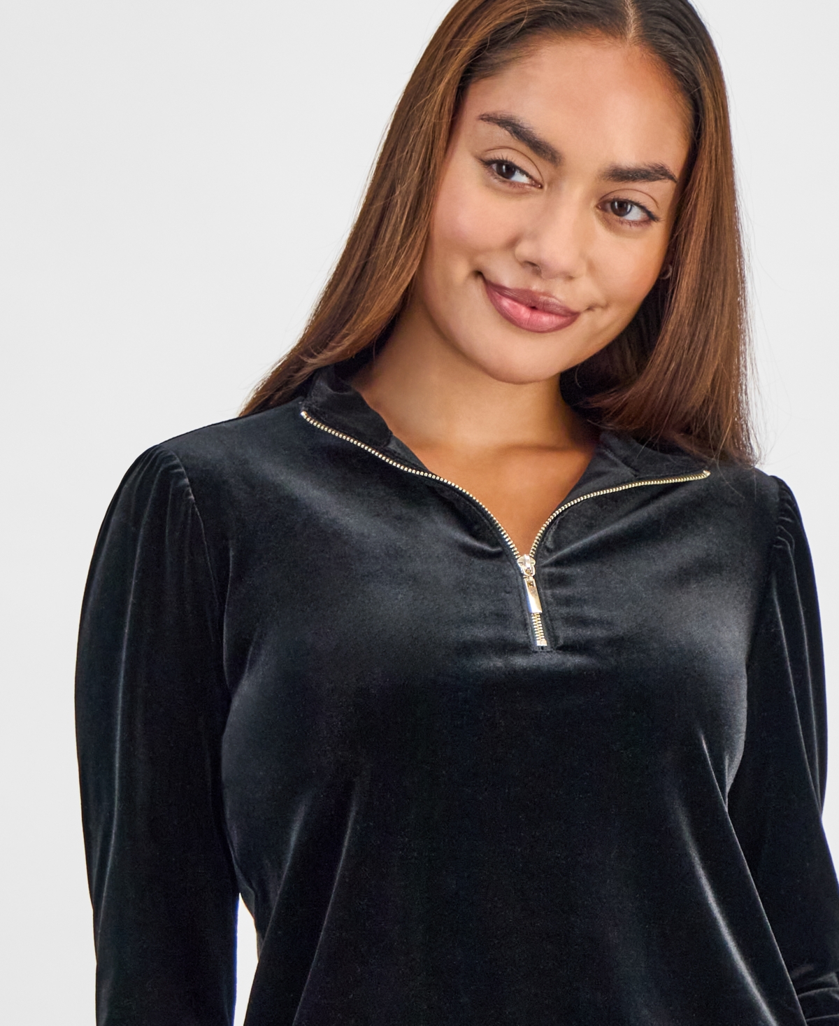 Ak Anne Klein Petite Long-Sleeve Quarter-Zip Top