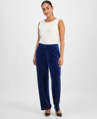AK Anne Klein - Petite Velour Mid Rise Wide-Leg Pants