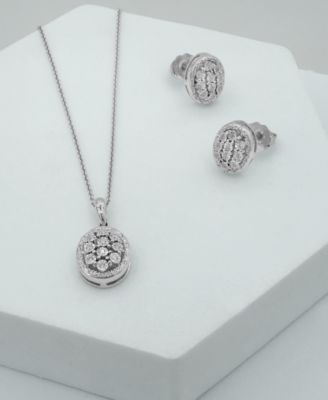 Diamond Octagon Halo Cluster 18" Pendant Necklace (1/10 ct. t.w.) in Sterling Silver, Exclusive