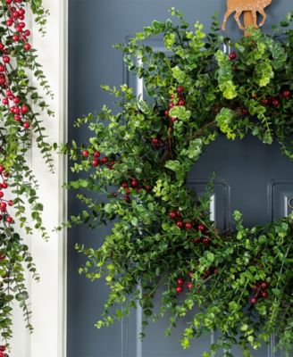 28" Polyethylene Christmas Dripping Eucalyptus Wreath with Berries