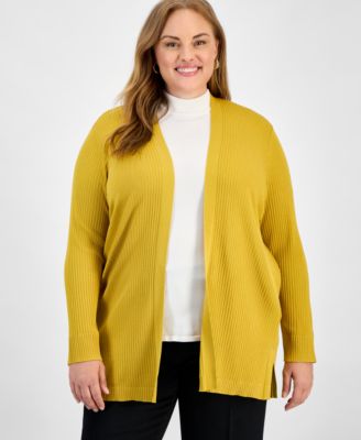 Plus Size Open-Front Long-Sleeve Cardigan