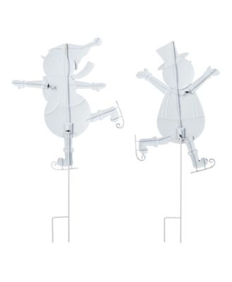 Metal Christmas Skiing Snowmen Yard Stakes, Set of 2