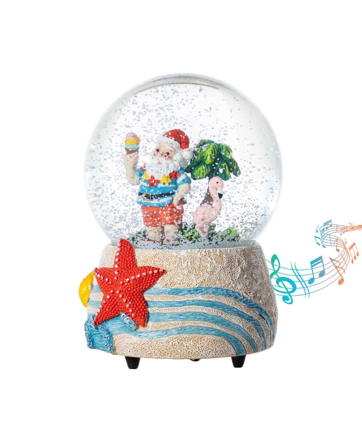 Glitzhome 100mm Resin Christmas Musical Snowflakes Santa On Vacation Water Globe In Multi