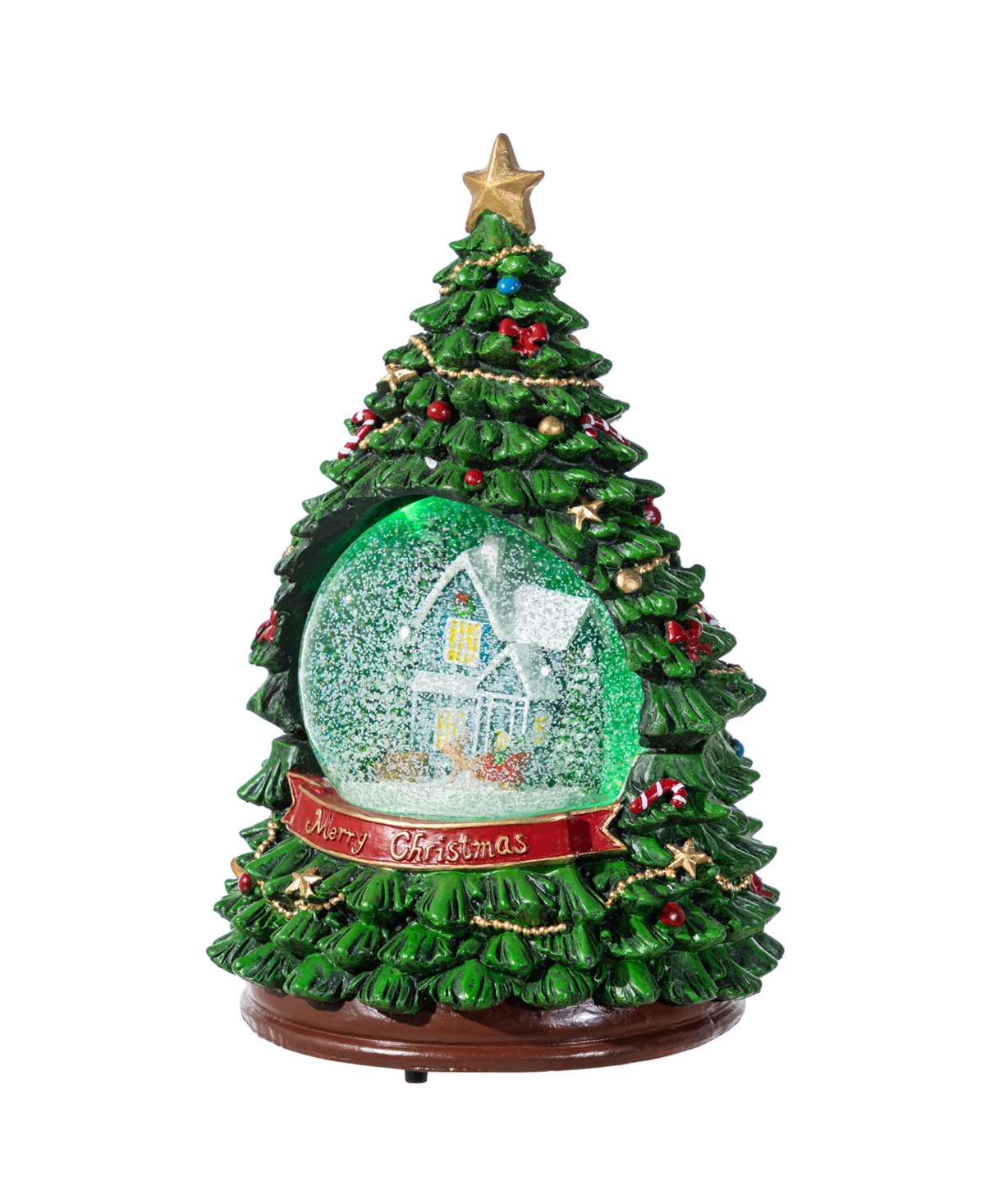 Glitzhome 100mm Lighted Resin Christmas Musical Snowflakes Christmas Tree Water Globe In Multi