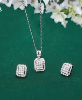 Diamond Octagon Halo Cluster 18" Pendant Necklace (1/3 ct. t.w.) in Sterling Silver, Exclusive