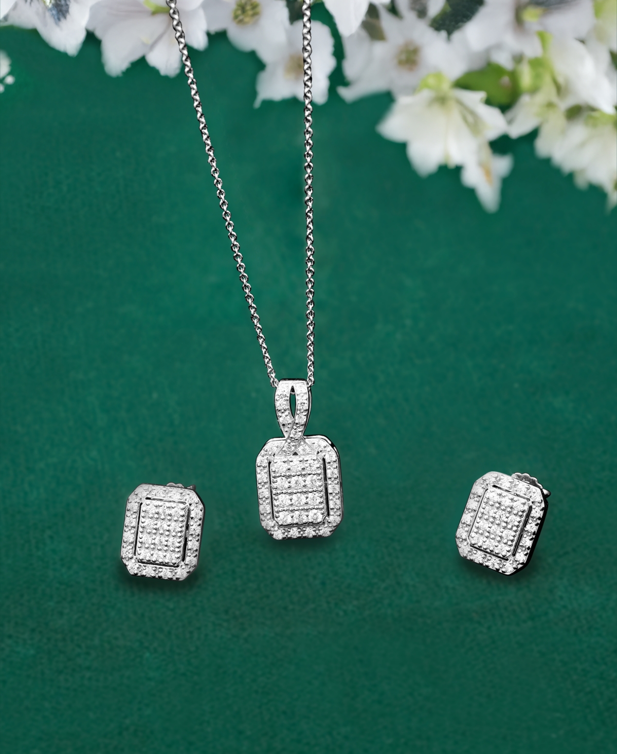 Macy's Diamond Octagon Halo Cluster 18" Pendant Necklace (1/3 Ct. T.w.) In Sterling Silver,  Exclusiv In Metallic