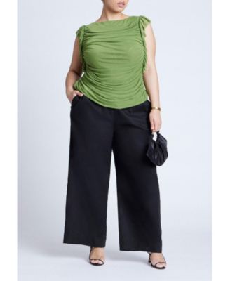 Women's Plus Size Shirred Mesh Top With Shoulder Flounces