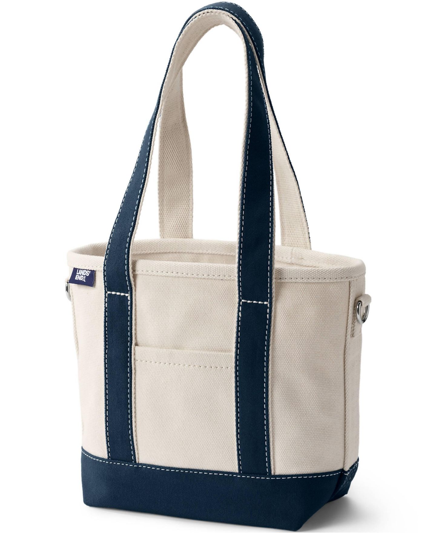 Женская сумка Lands' End Small 3 Pocket Open Top Long Handle Canvas, цвет: Натуральный / Тёмно-синий — фото 1
