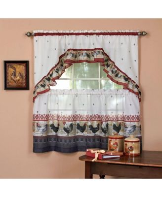 Retro Rooster Complete 3 Piece Kitchen Curtain Tier and Swag Valance Set - 57 in. W x 24 in. L