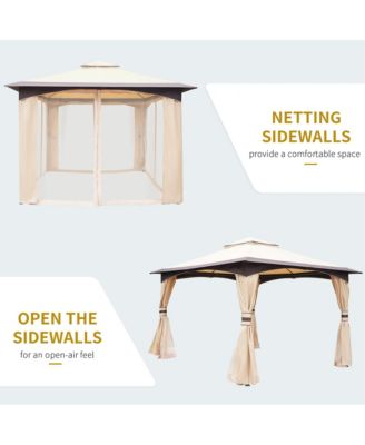 10' x 12' Steel Fabric Outdoor Patio Gazebo Vented Roof w/Mesh Sidewall