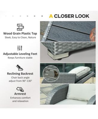 6-Piece Outdoor Rat Wicker Sofa Set w/ Gas Adjustable Sofa,