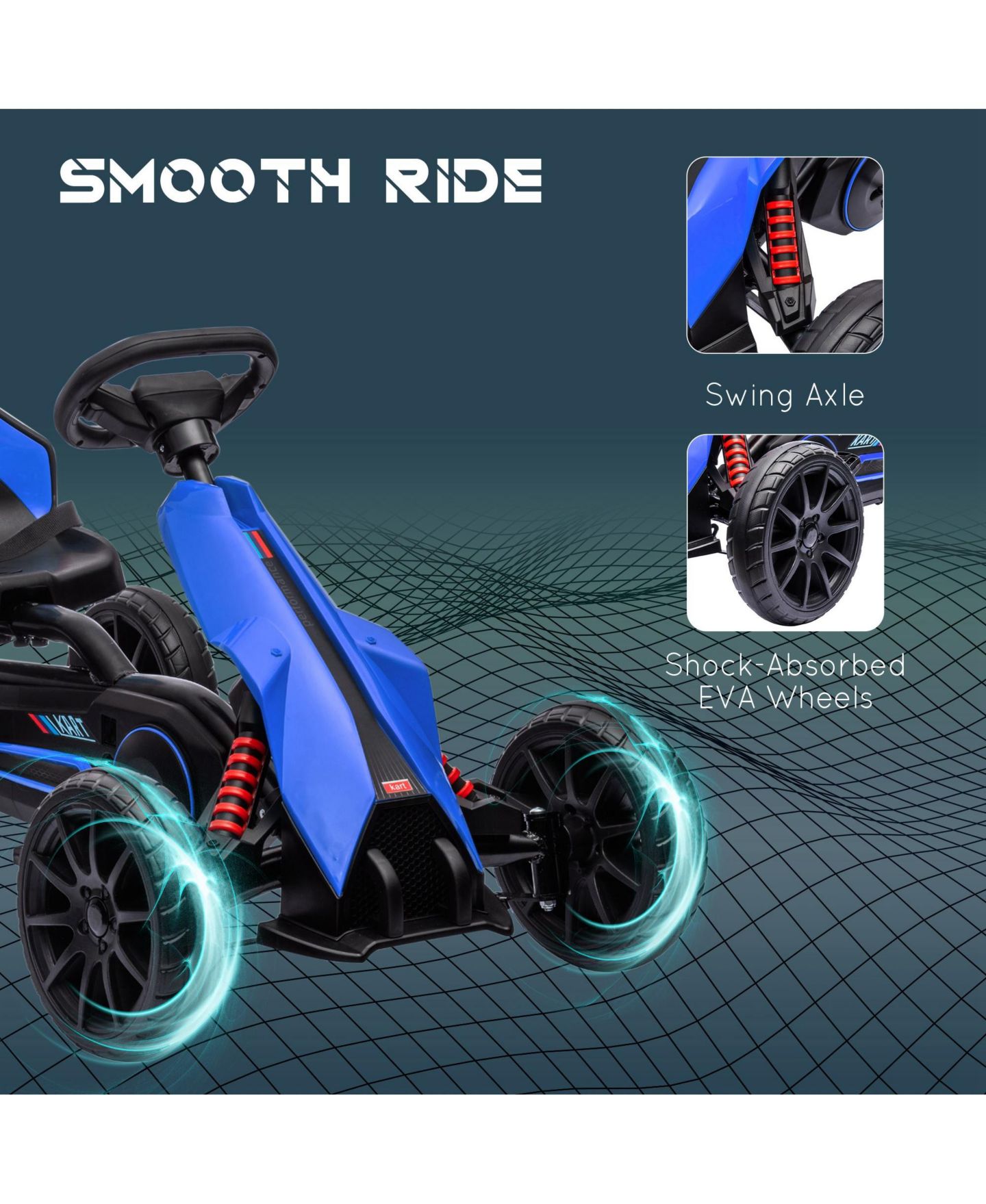 Детская игрушка Aosom Pedal Go Kart with Adjustable Seat and Handbrake, 66 lbs Capacity, Ages 3-8, цвет: Синий — фото 6