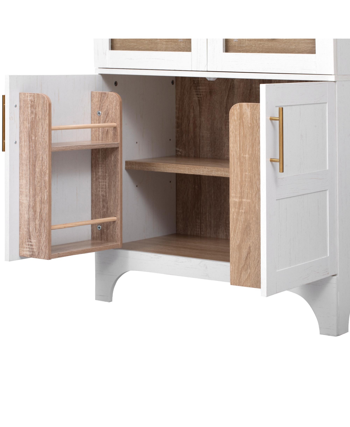 Casainc 71" Kitchen Pantry Cabinet with Door Shelves, Farmhouse Kitchen Storage Cabinet with Open & Adjustable Shelves, Hidden Drawer & Glass Doo