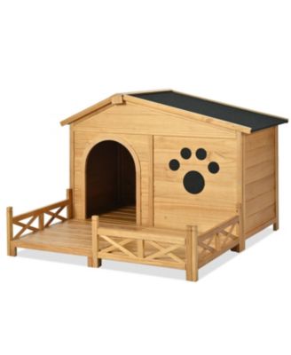 48" Wooden Dog House with Porch & Fencing