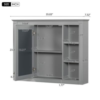 35" x 27.5" Bathroom Mirror Cabinet with 6 Open Shelves, Wall Mounted Medicine Cabinet (No Vanity)