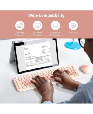 Cute Colorful Keyboard and Mouse Wireless Silent, Full-Size Retro Typewriter Wireless Quiet Slim Keyboard Low-Noise 2.4GHz for Computer, Desktop, Laptop(6-Ocean Orange)