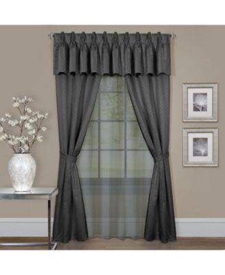 Complete 6 Piece Attached Custom Jacquard & Sheer Window Curtain Set - 84 in. Long - Ivory