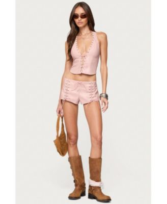 Womens Elisha Lace Up Faux Leather Shorts