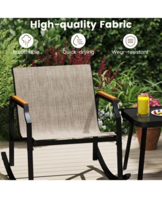 Outdoor 3-Piece Rocking Chair Bistro Set with Armrests and Glass-Top Coffee Table – Ideal for Porch or Garden