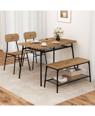 Modern 4-Piece Metal Frame Dining Set with Table, Bench, and 2 Chairs – Ideal for Compact Dining Spaces
