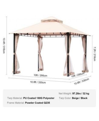 Outdoor Gazebo with Durable Metal Frame and Full Mosquito Netting – Fits 6 to 8 People for Patio or Garden Use