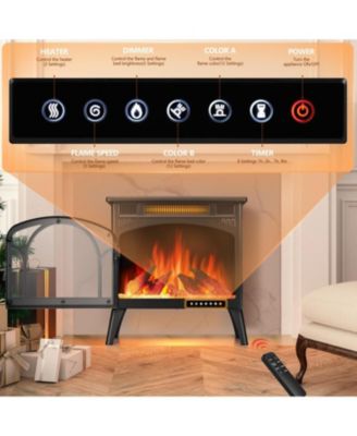 Cowsar 17" Electric Fireplace Heater with Remote – Cathedral Style, Adjustable Flame Effects, Log Colors & Safe Heating Modes.