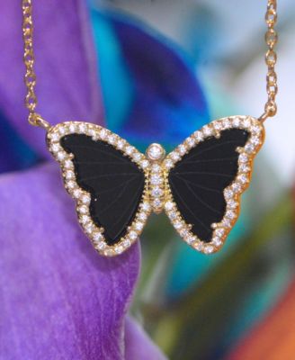 Butterfly Necklace with Black Onyx in 14k Gold Plated Sterling Silver
