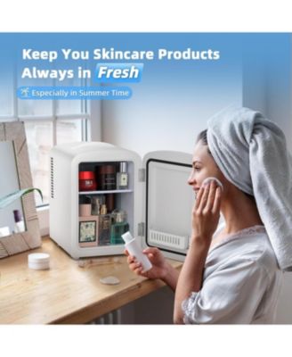 4L Capacity/6 Cans Compact Refrigerator, Portable Mini Fridge,for Bedroom, Car/Office/Dorm, Small Cooler for Cosmetics,Brushed Stainless Steel Door