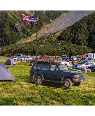 EZ GO 20ft Telescopic Flag Pole Kit Wheel Tire Mount Stand Upgrade Rotating Lock Outdoor Camper RV Tailgate Black