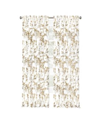 2 Piece Shabby Chic Cherry Blossom Designed Airy Sheer Rod Pocket & Back Tab Curtain Panels - 63 in. Long - Hazelnut