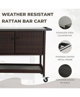 Outdoor Bar Cart With Wheels & Brakes,150LBS Capacity, Versatility Storage Cabinet Cart