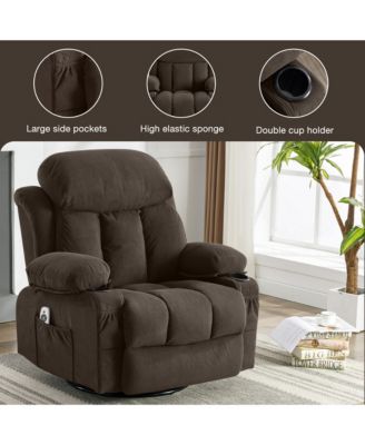 Swinging Recliner Massage Heated Sofa with USB and 2 Cup Holders