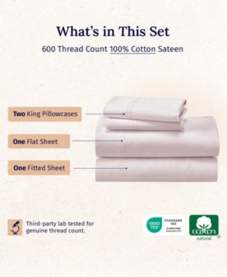 5-Star Luxury 600 Thread Count Cotton Sateen 4 Piece Sheet Set, King