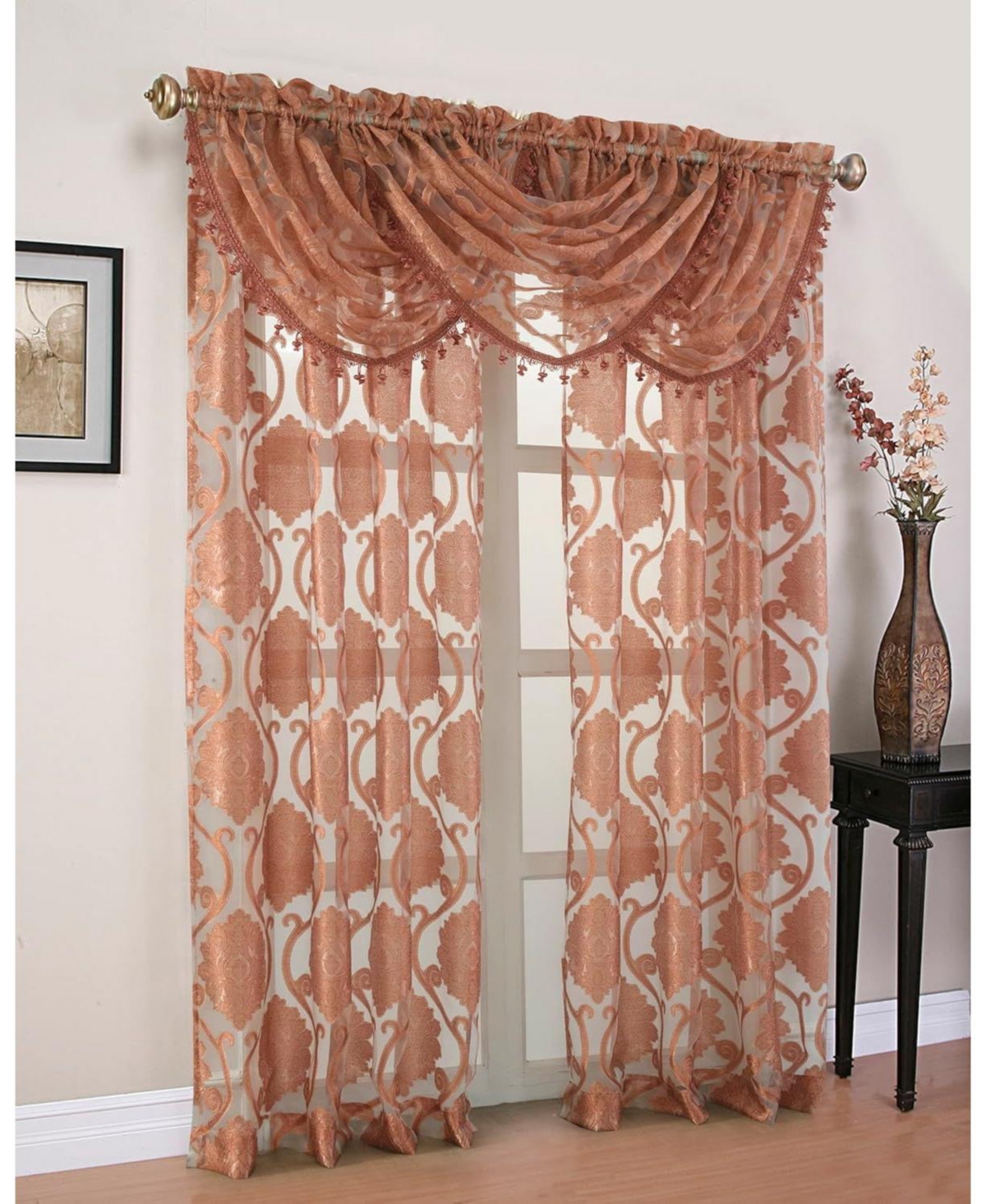 Organza Sheer Milawi Complete 5 Piece Window Curtain Set - White