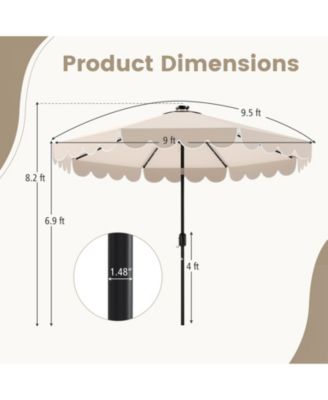 9.3 FT Solar Patio Umbrella w/ 32 LED Lights & Vented Top & Ruffles