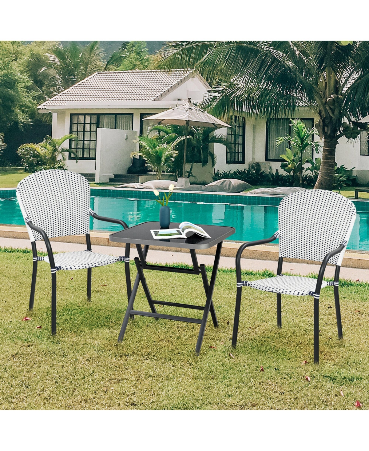 Gymax Patio Folding Square Dining Table Aluminum Frame Tempered Glass top