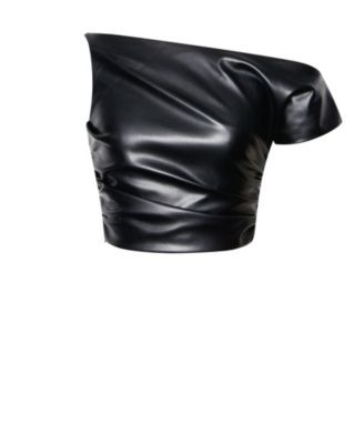 Women's Yara Faux Leather Slash Neck Tank Top