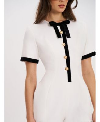 Women's Idina Business Casual White Romper with Black Trim