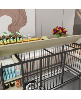 Large Pet Cage w/ Storage & Stainless Steel Bowls (Black/Beige)