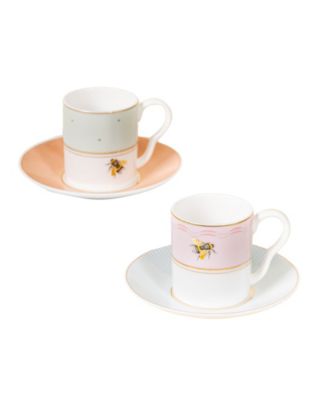 Slogan Espresso Cups and Saucers, Set of 2