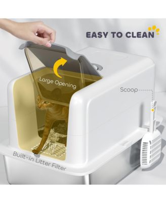 2 in 1 Stainless Steel Cat Litter Box with Removable Lid,