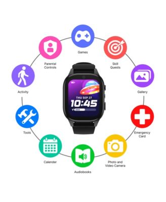 4 Kids Black Leather Silicone Strap Smartwatch, 49mm