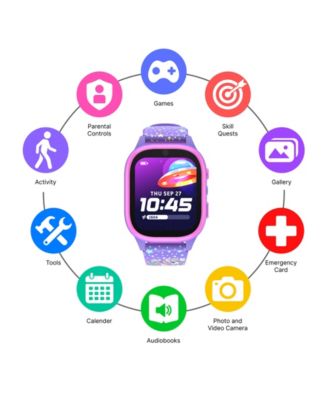 4 Kids Pink and Purple Print Leather Silicone Strap Smartwatch, 49mm