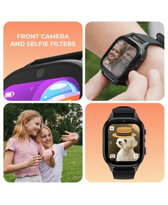 4 Kids Red and Black Print Leather Silicone Strap Smartwatch, 49mm