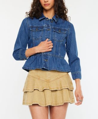 Women's Classic Fit Peplum Denim Collared Jacket