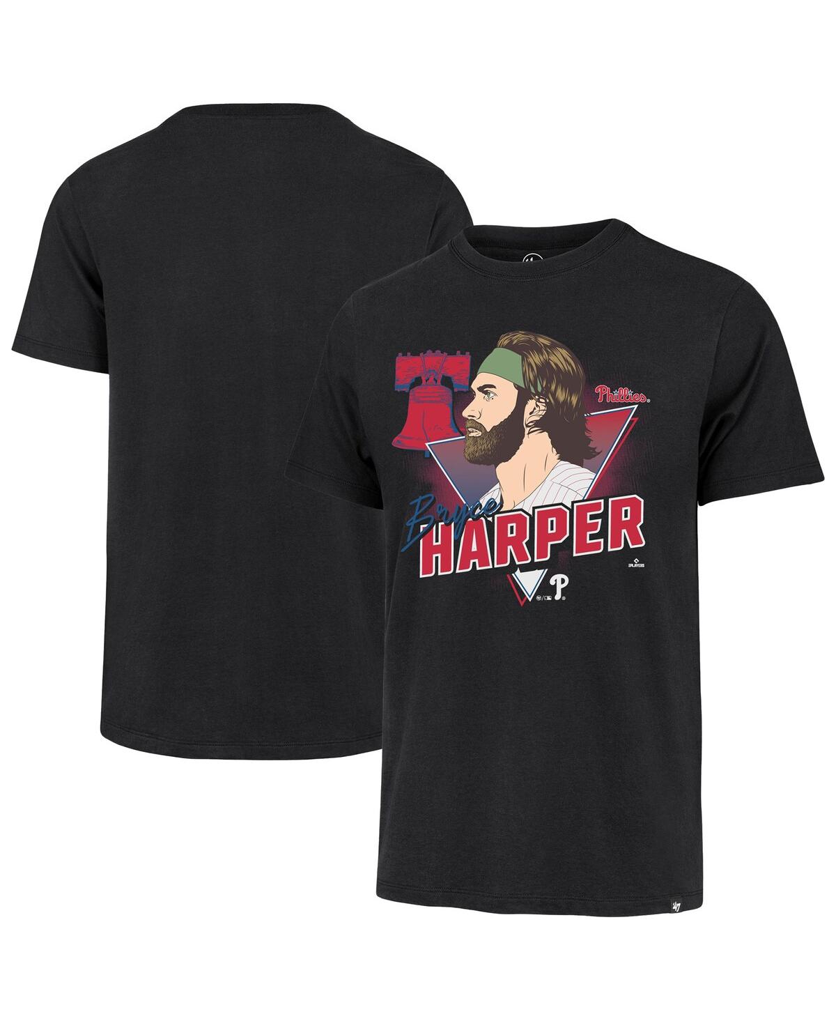 Men's Bryce Harper Black Philadelphia Phillies Player Caricature Franklin T-Shirt - Black