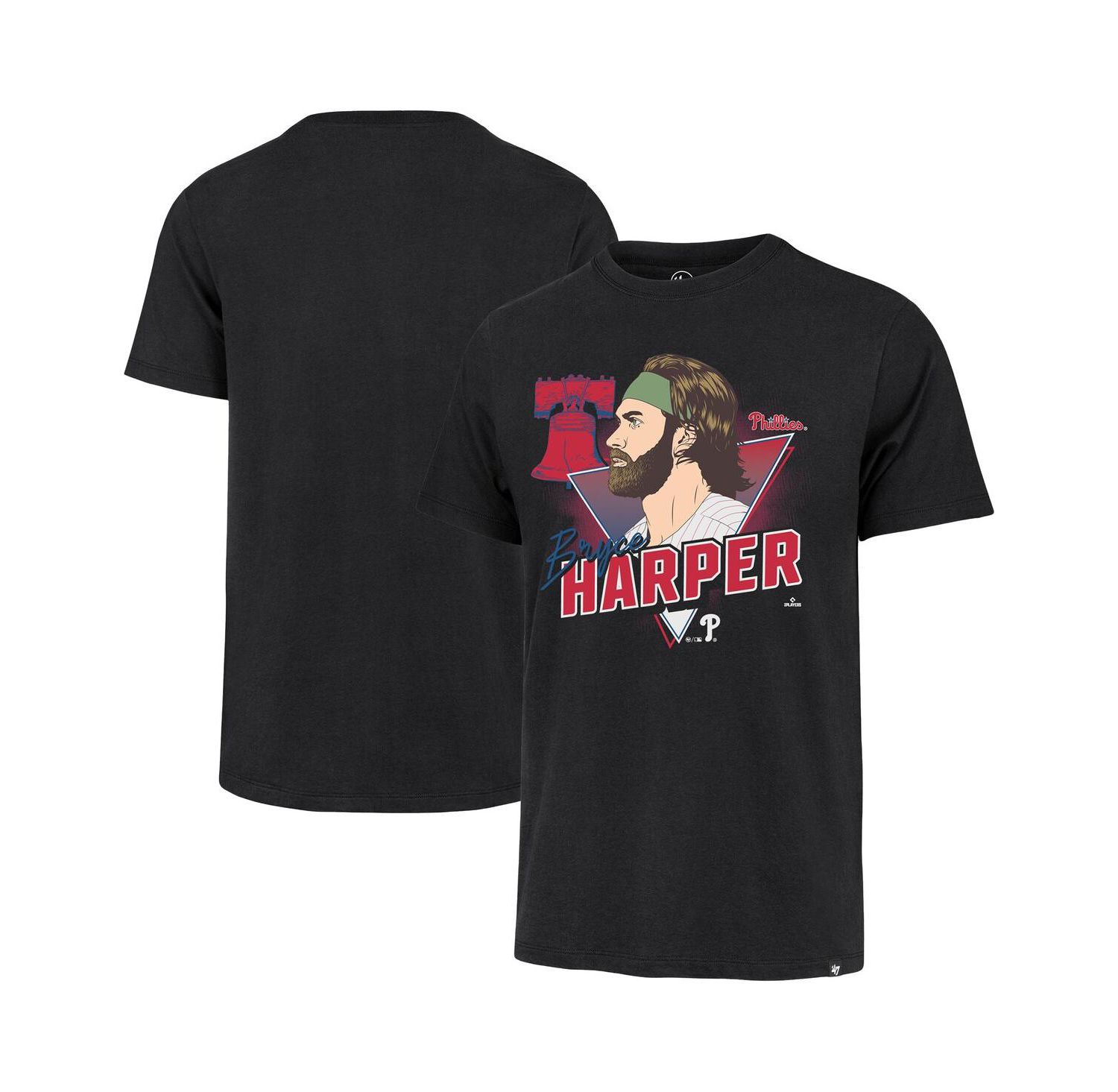 Men's Bryce Harper Black Philadelphia Phillies Player Caricature Franklin T-Shirt