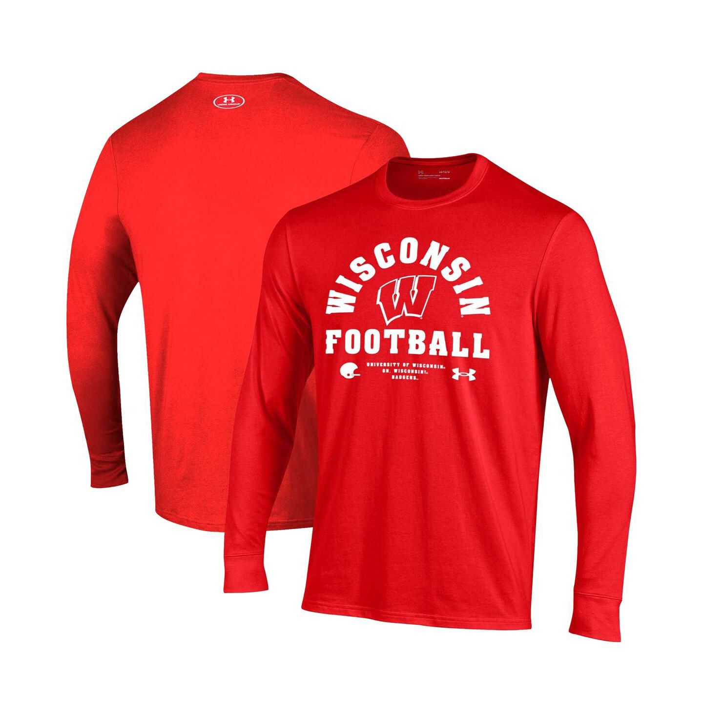 Мужская футболка Under Armour Red Wisconsin Badgers 2025 Sideline Football Performance Cotton Long Sleeve — фото 1